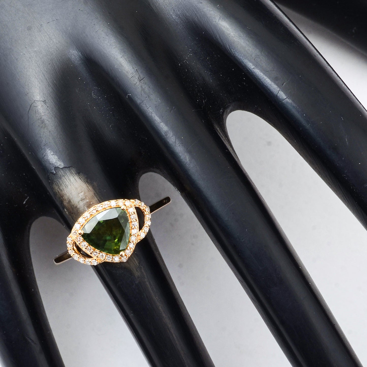 1.37 Ct Triangle Mixed Cut Natural Green Sapphire 14K Gold Ring