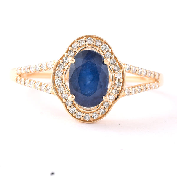 1.66 Ct Oval Mixed Cut Natural Sapphire 14K Gold Ring