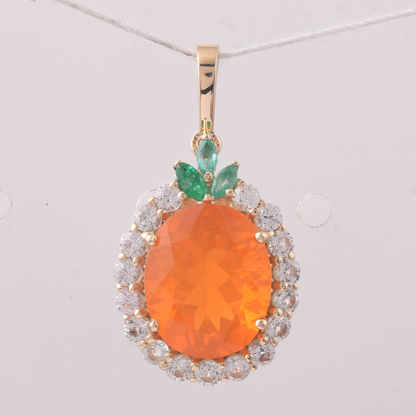 3.46 Ct Oval Fire Opal 9K Gold Pendant
