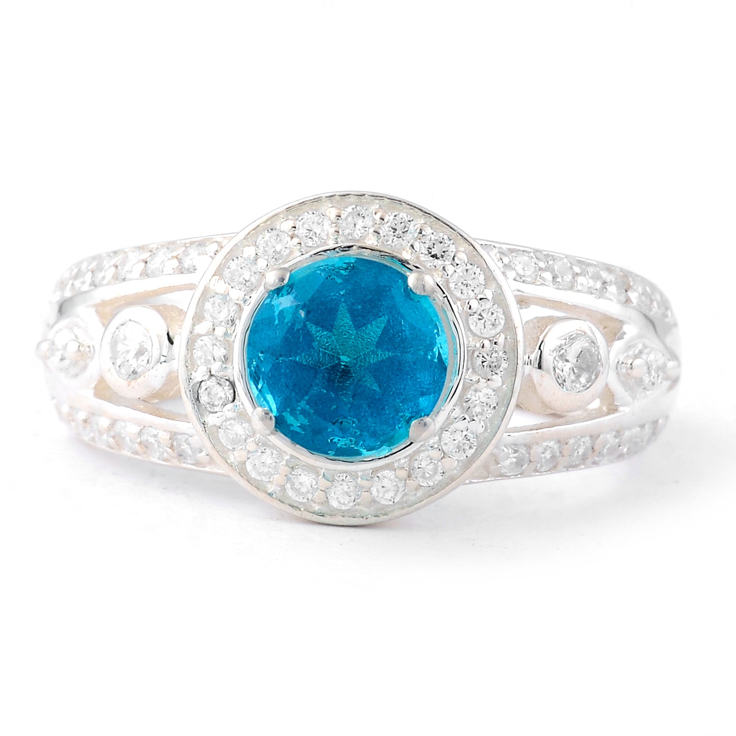 2.19 Ct Round Pariba Topaz, Cubic Zirconia 925 Sterling Silver Ring