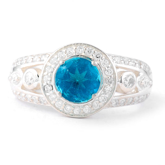 2.19 Ct Round Pariba Topaz, Cubic Zirconia 925 Sterling Silver Ring