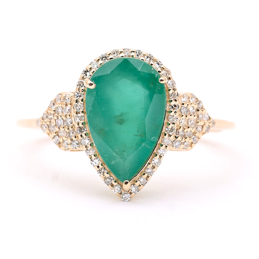 2.51 Ct Pear Mixed Cut Natural Emerald 14K Gold Ring
