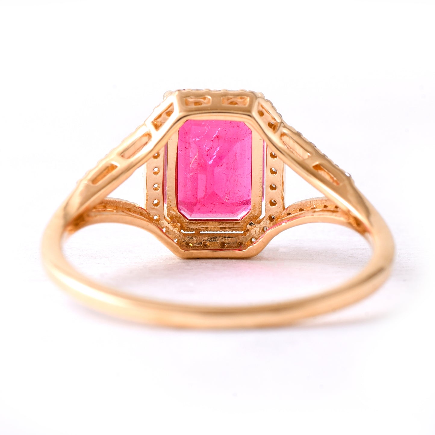 1.90 Ct Octagon Step Cut Natural Pink Tourmaline 14K Gold Ring