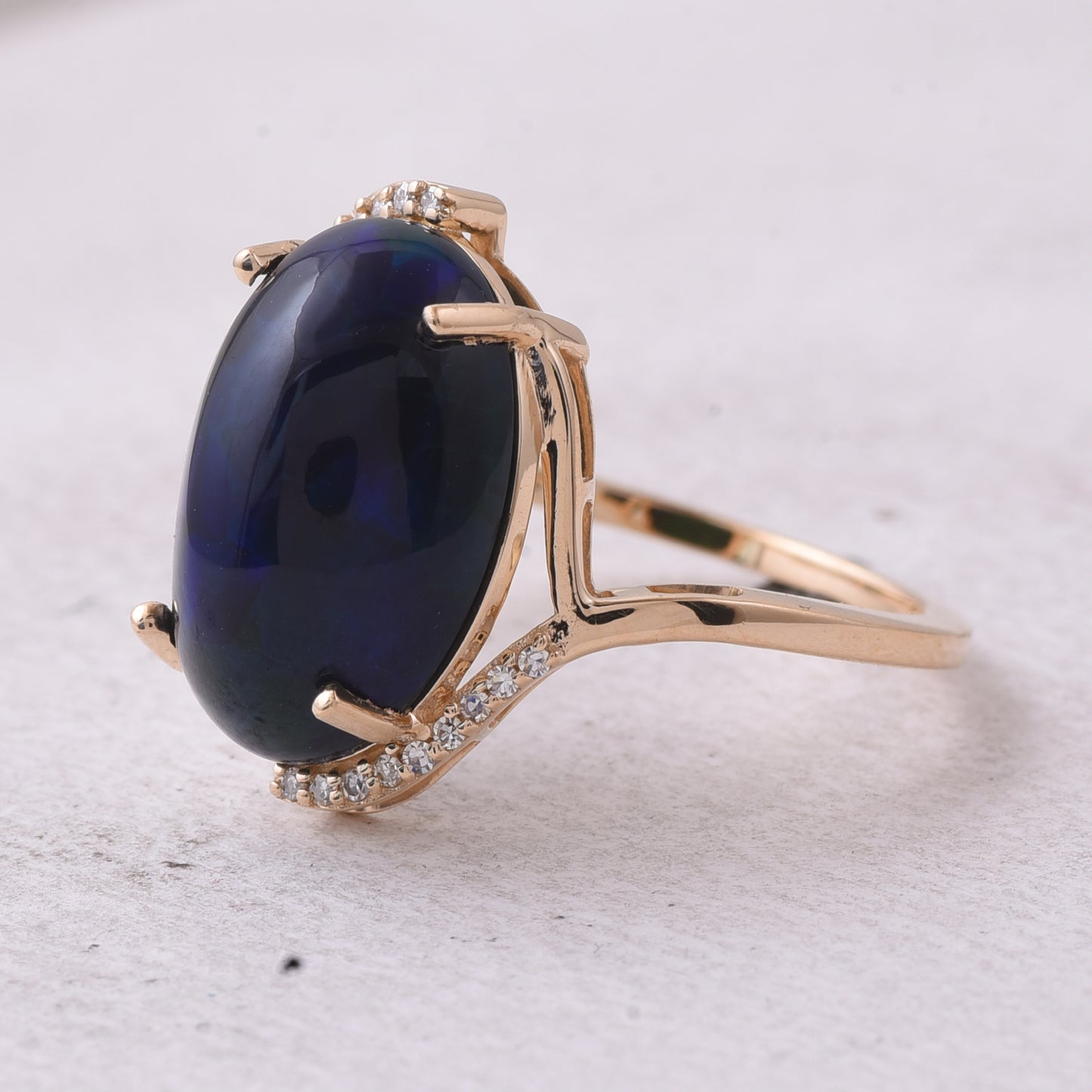 4.48 Ct Oval Cabochon Cut Natural Black Opal 14K Gold Ring
