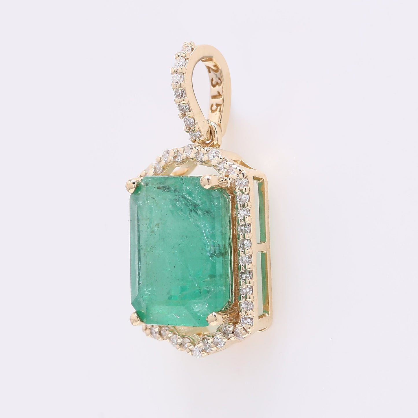 2.86 Ct Octagon Step Cut Natural Emerald 14K Gold Pendant