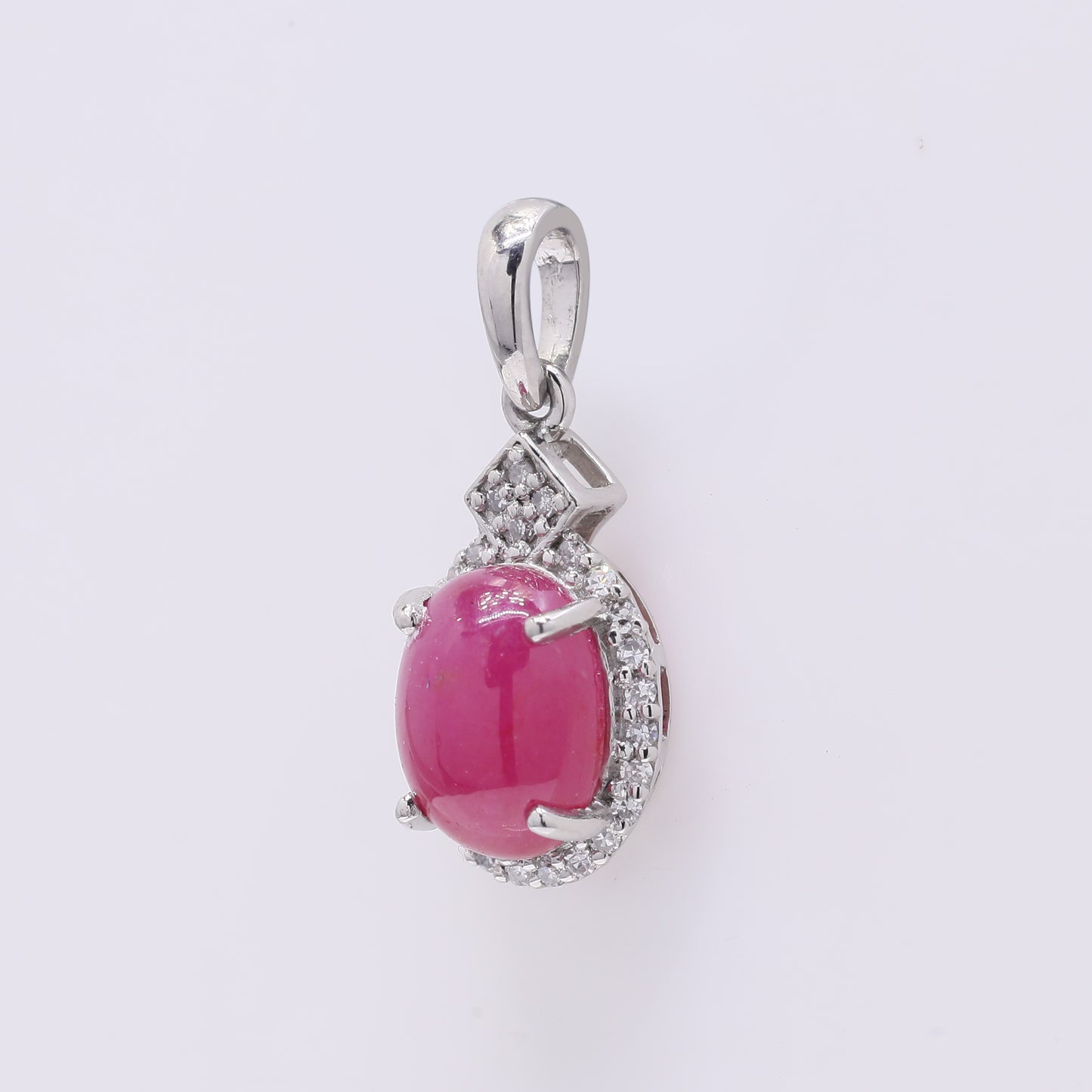 2.18 Ct Oval Cabochon Cut Natural Ruby 950 Platinum Pendant