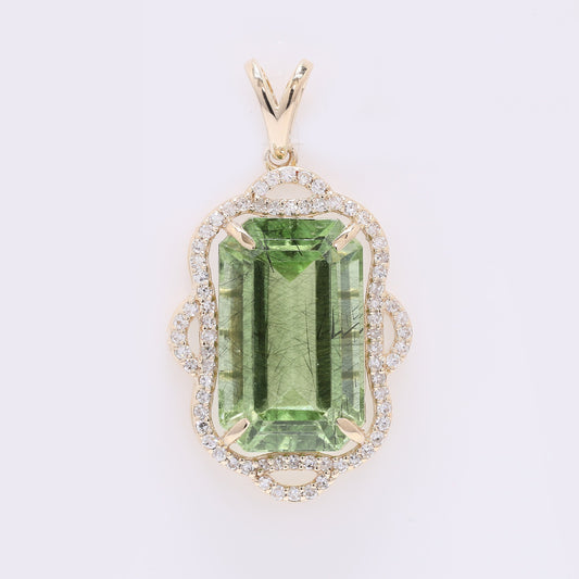 8.19 Ct Octagon Step Cut Natural Peridot 14K Gold Pendant
