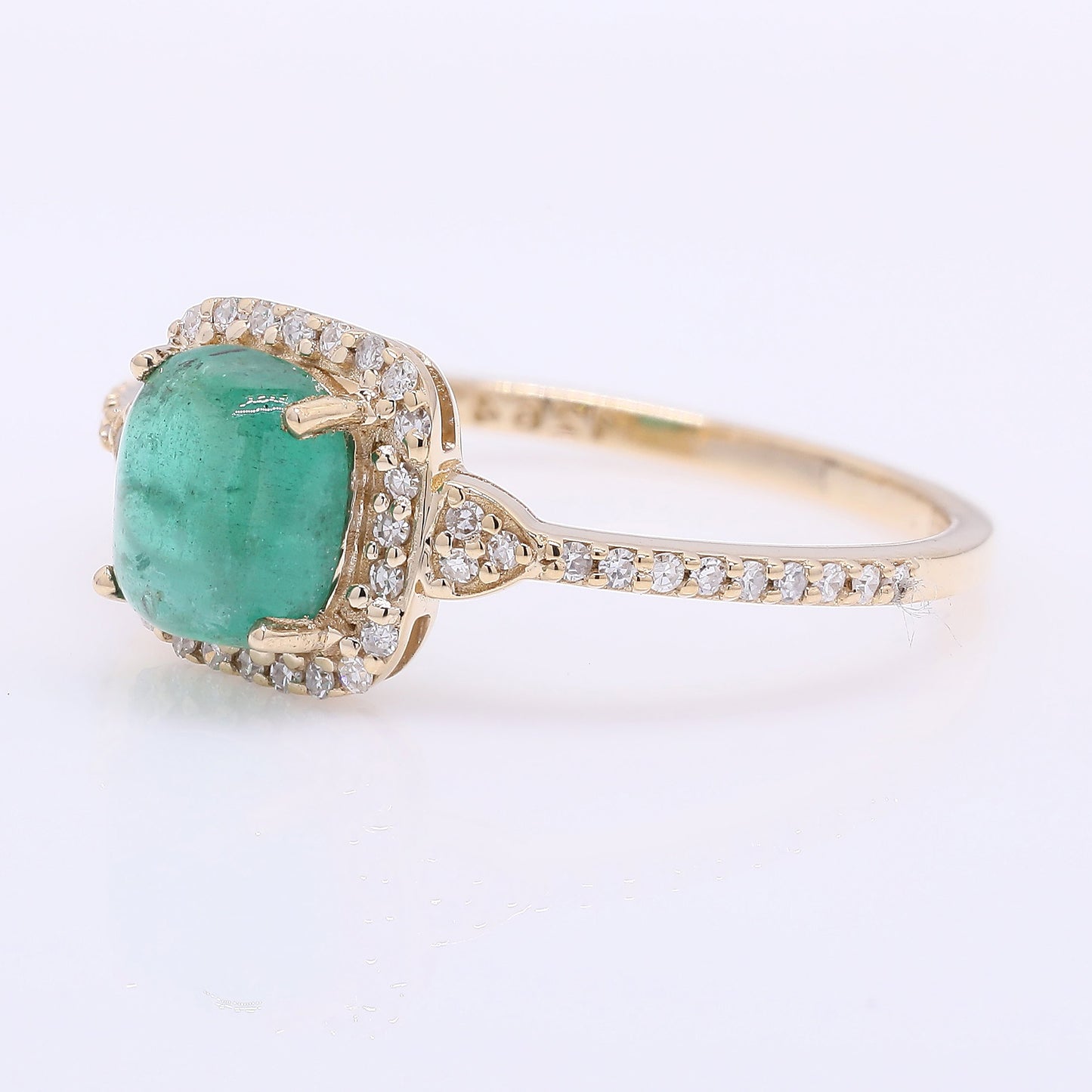 1.11 Ct Cushion Cabochon Natural Emerald 14K Gold Ring