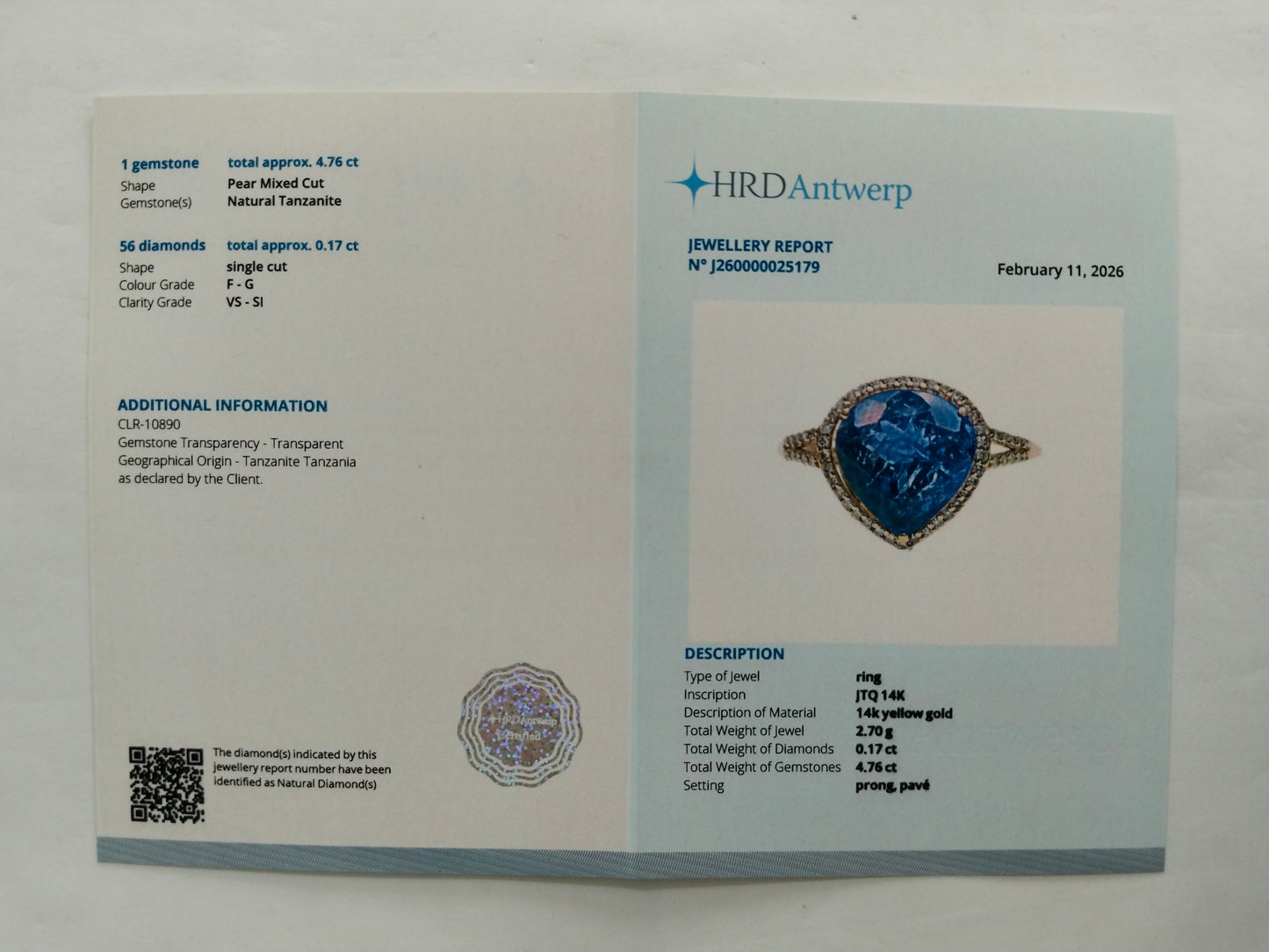 4.93 Ct Pear Mixed Cut Natural Tanzanite 14K Gold Ring