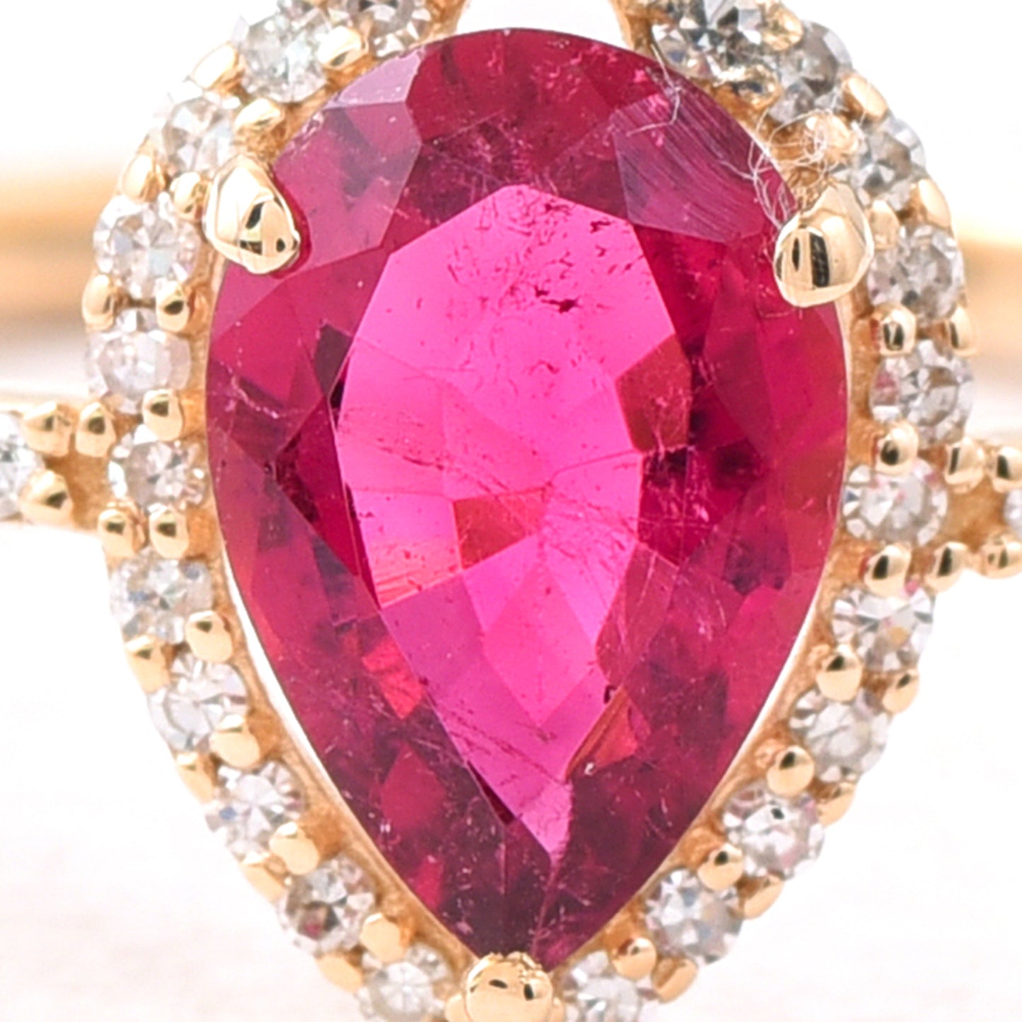 0.94 Ct Pear Mixed Cut Natural Rubellite 14K Gold Ring