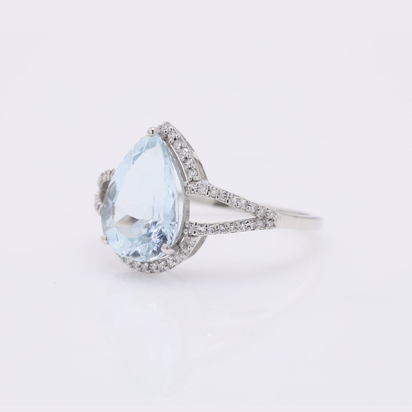 3.25 Ct Pear Mixed Cut Natural Aquamarine 950 Platinum Ring