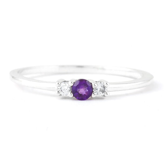 0.24 Ct Round Amethyst, Cubic Zirconia, 925 Sterling Silver Ring