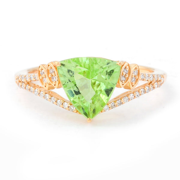 2.32 Ct Triangle Mixed Cut Natural Peridot 14K Gold Ring