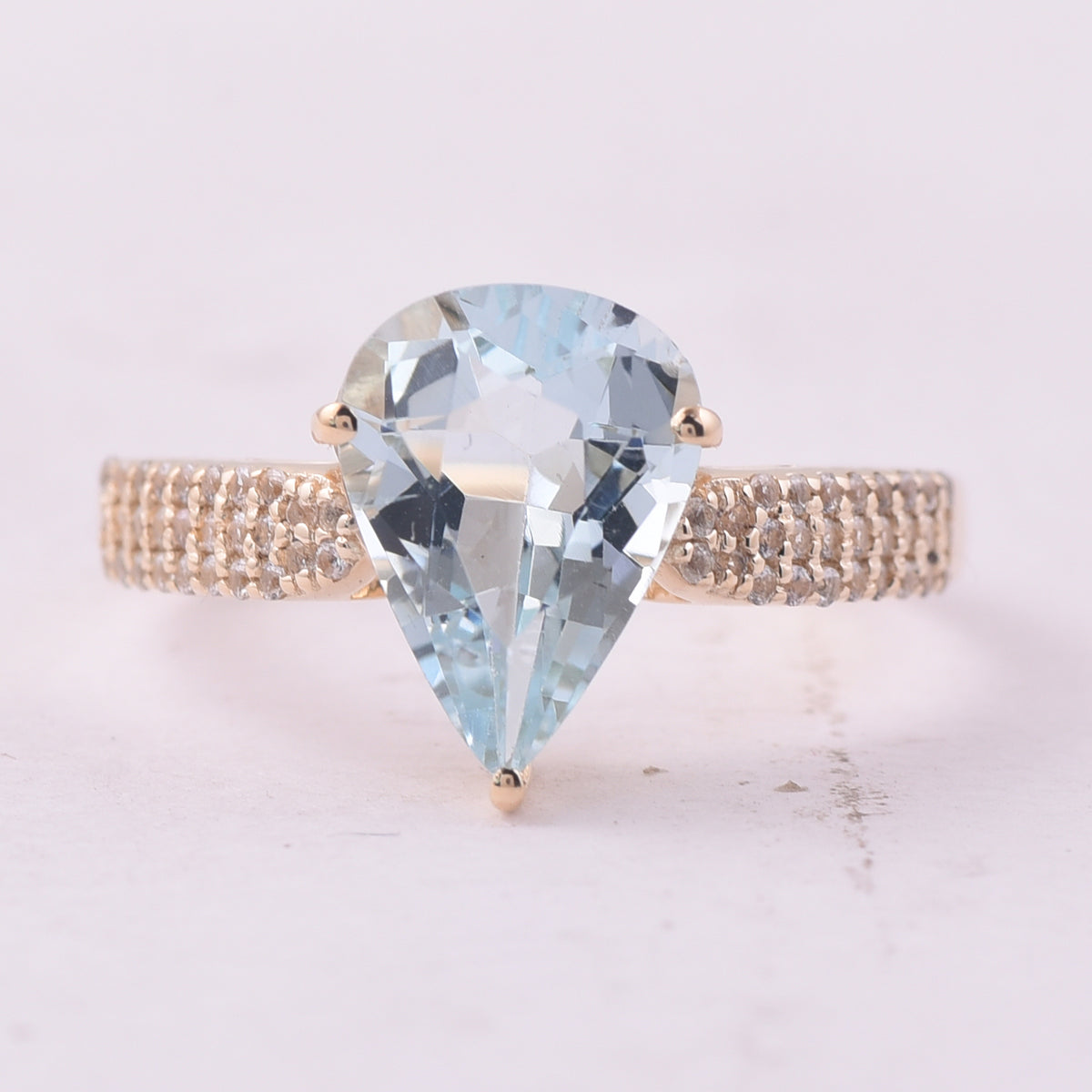 2.24 Ct Pear Aquamarine 9K Gold Ring