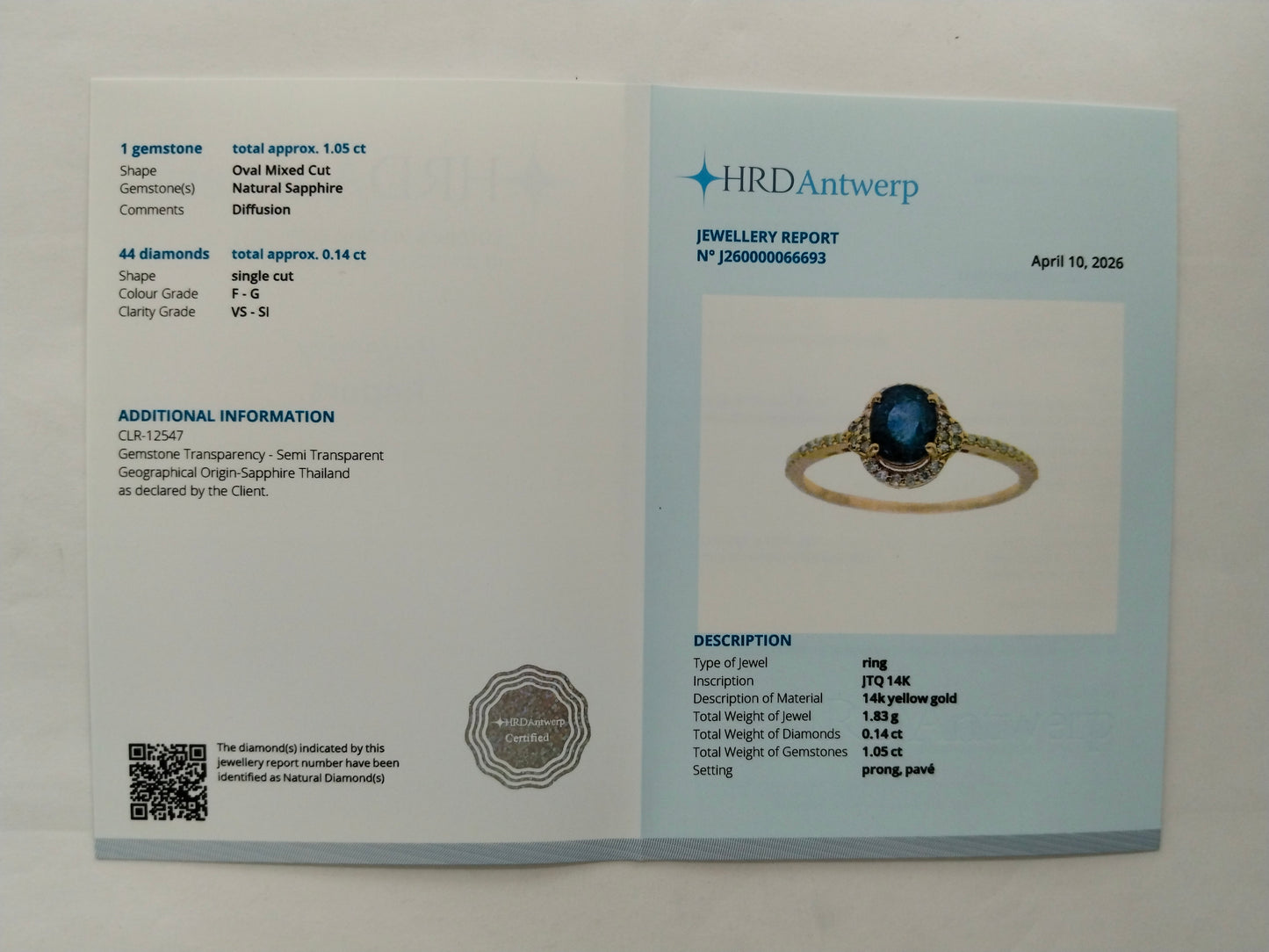 1.19 Ct Oval Mixed Cut Natural Sapphire 14K Gold Ring