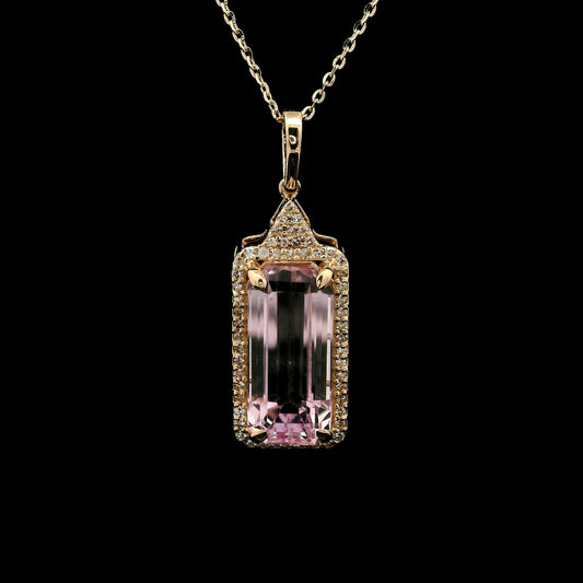 6.16 Ct Octagon Kunzite 14K Gold Pendant