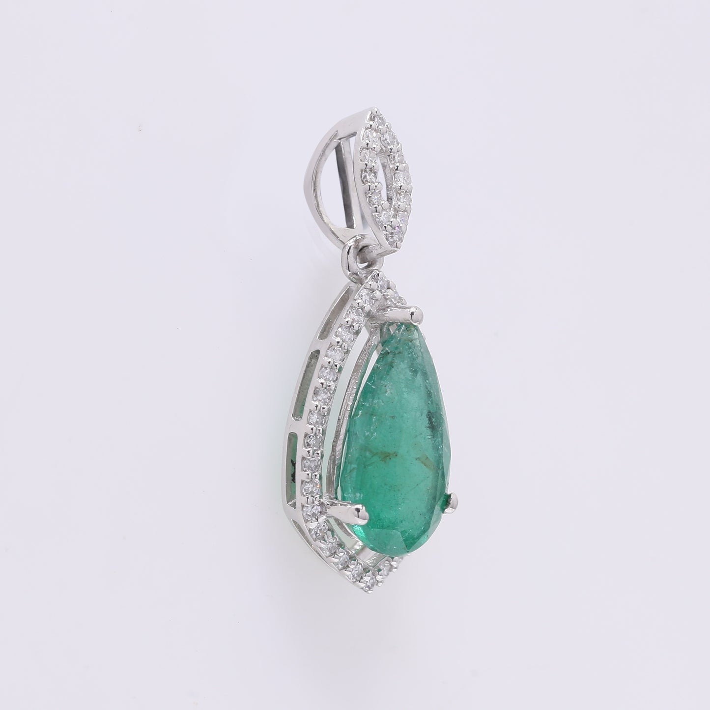 1.73 Ct Pear Mixed Cut Natural Emerald 950 Platinum Pendant