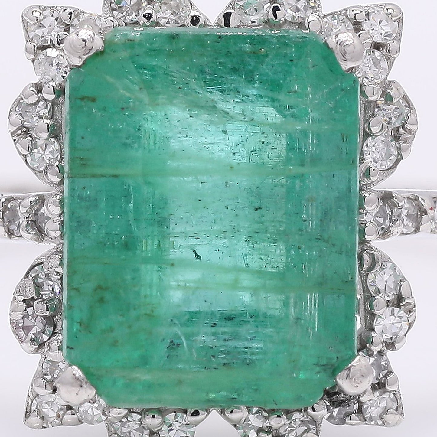 2.48 Ct Octagon Step Cut Natural Emerald 950 Platinum Ring