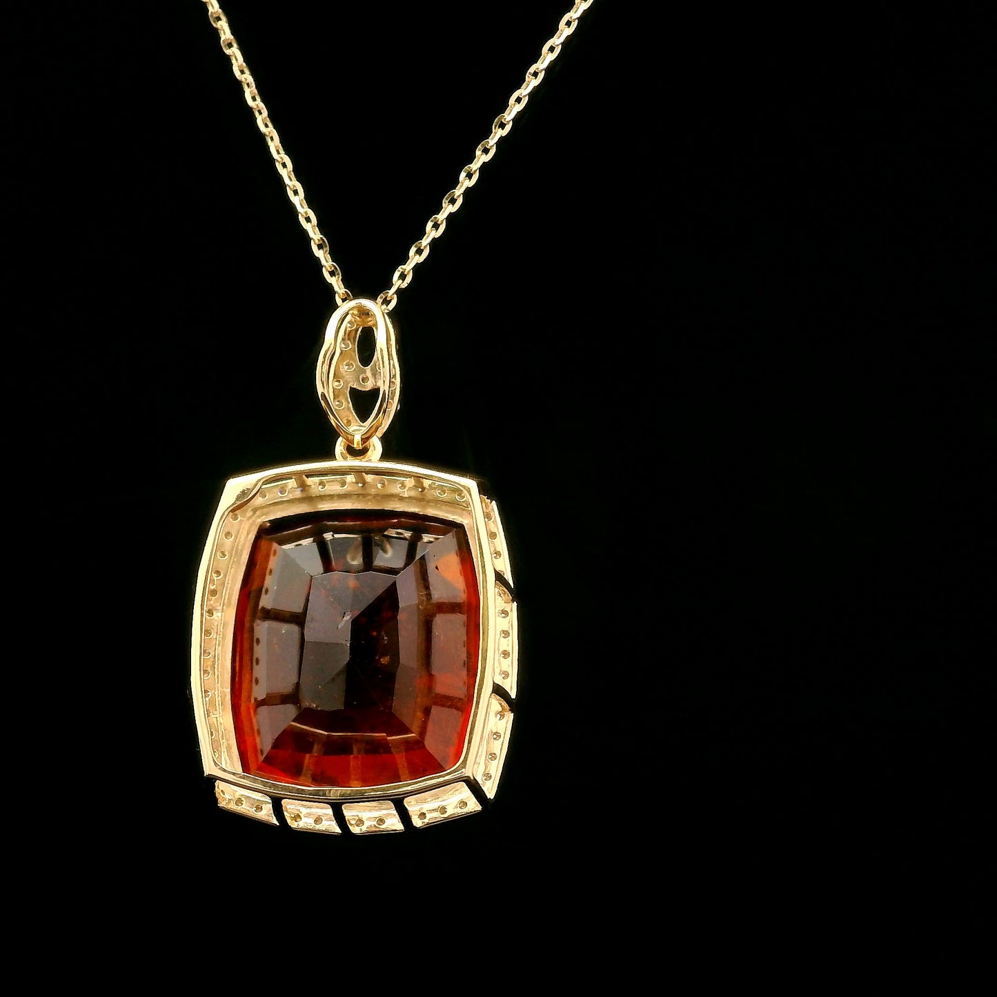 18.62 Ct Cushion Hessonite 14K Gold Pendant