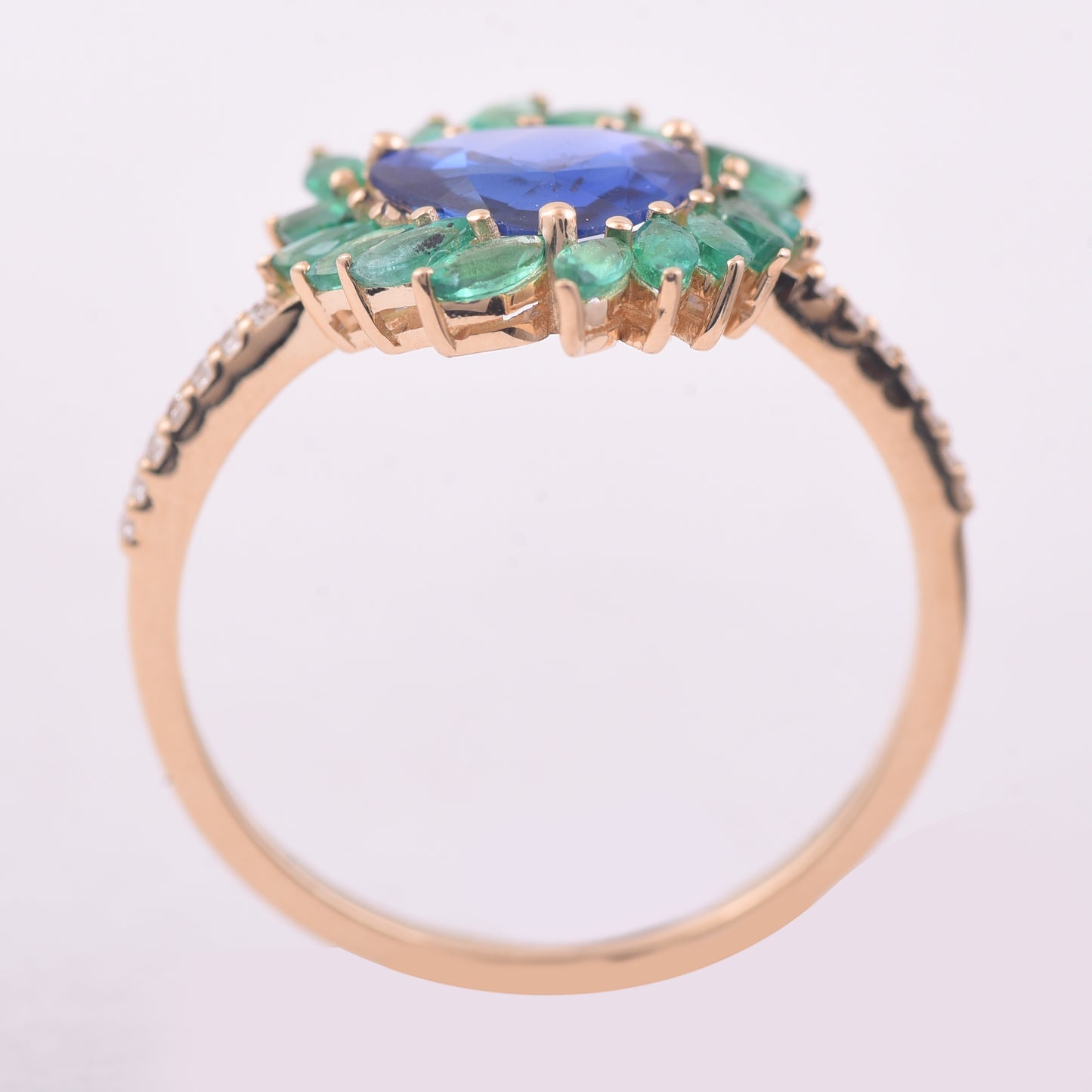 1.52 Ct Triangle Mixed Cut Natural Sapphire 14K Gold Ring
