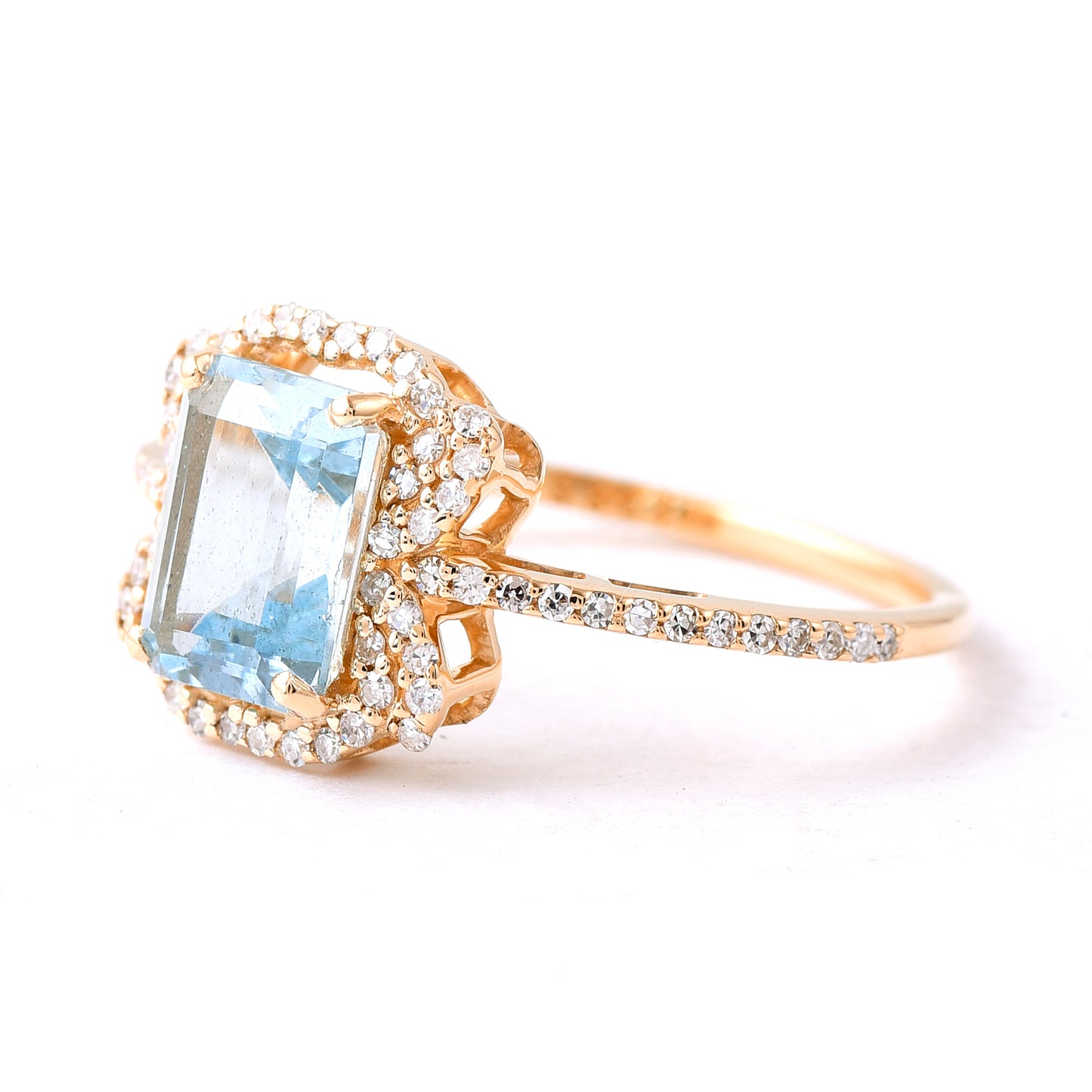 1.64 Ct Octagon Step Cut Natural Aquamarine 14K Gold Ring