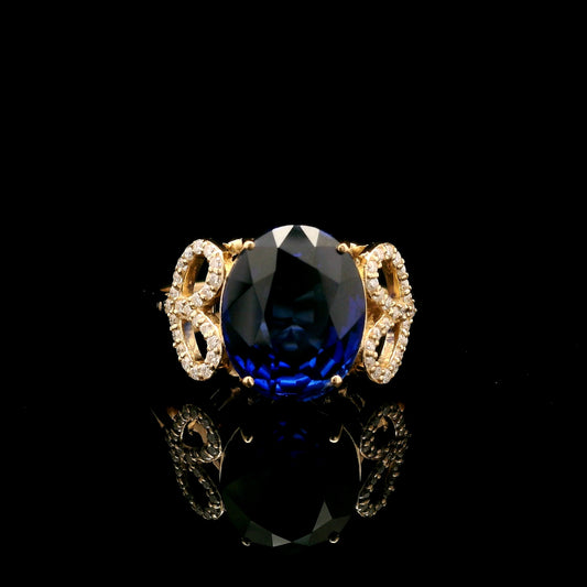 4.94 Ct Oval Mixed Cut Lab Grown Sapphire 14K Gold Ring