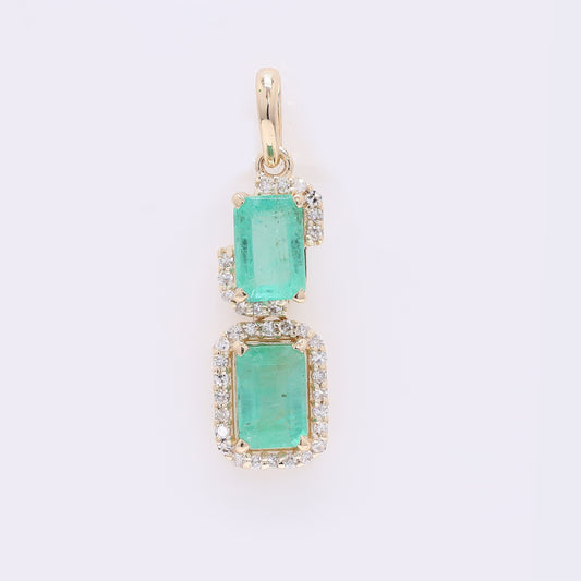 1.18 Ct Octagon Step Cut Natural Emerald 14K Gold Pendant