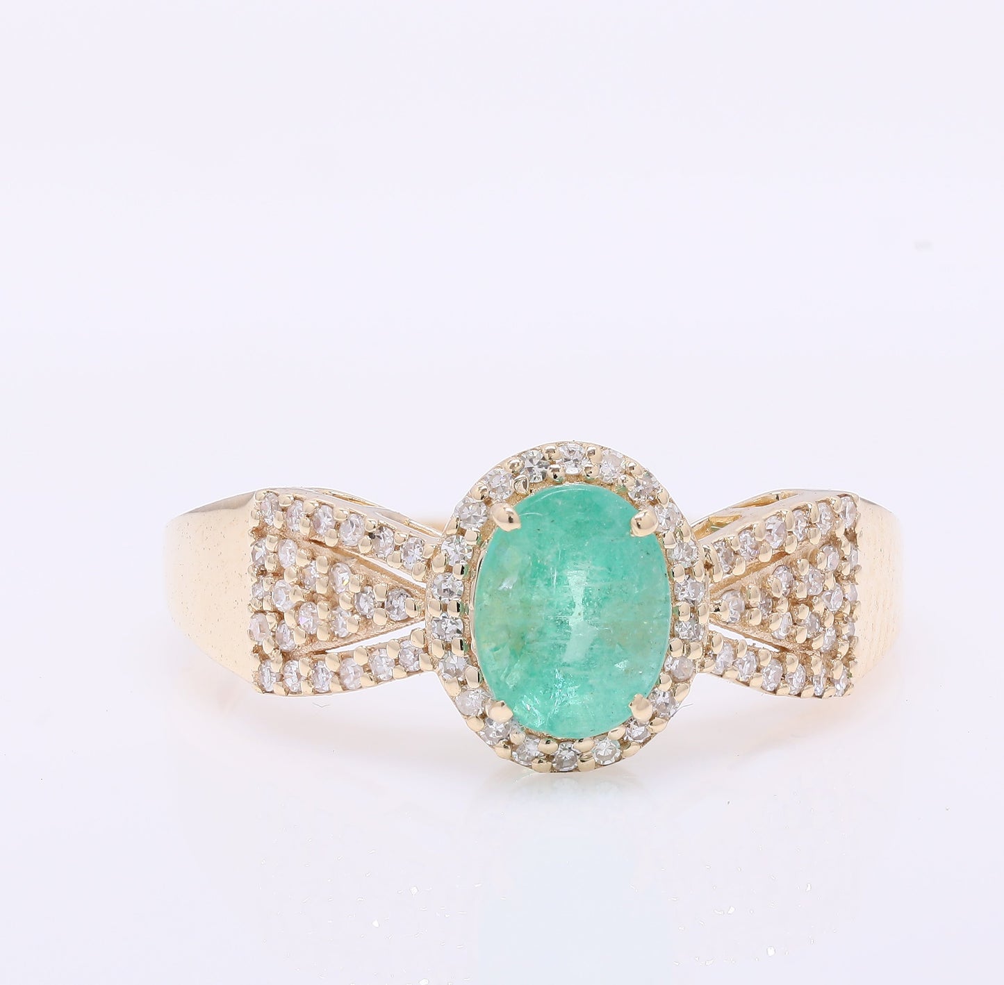1.38 Ct Oval Mixed Cut Natural Emerald 14K Gold Ring