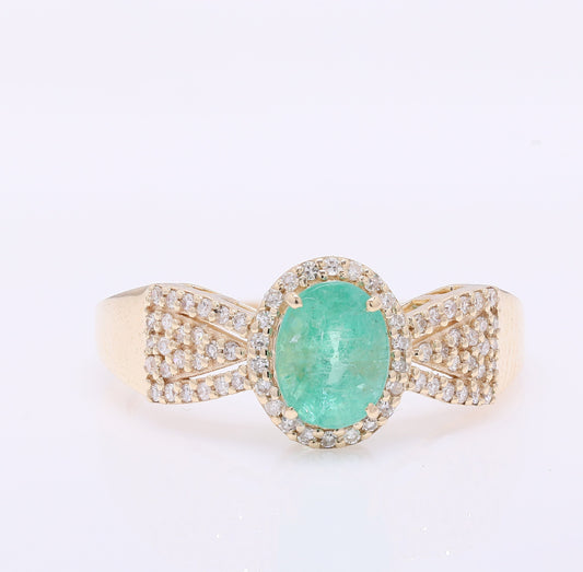 1.38 Ct Oval Mixed Cut Natural Emerald 14K Gold Ring