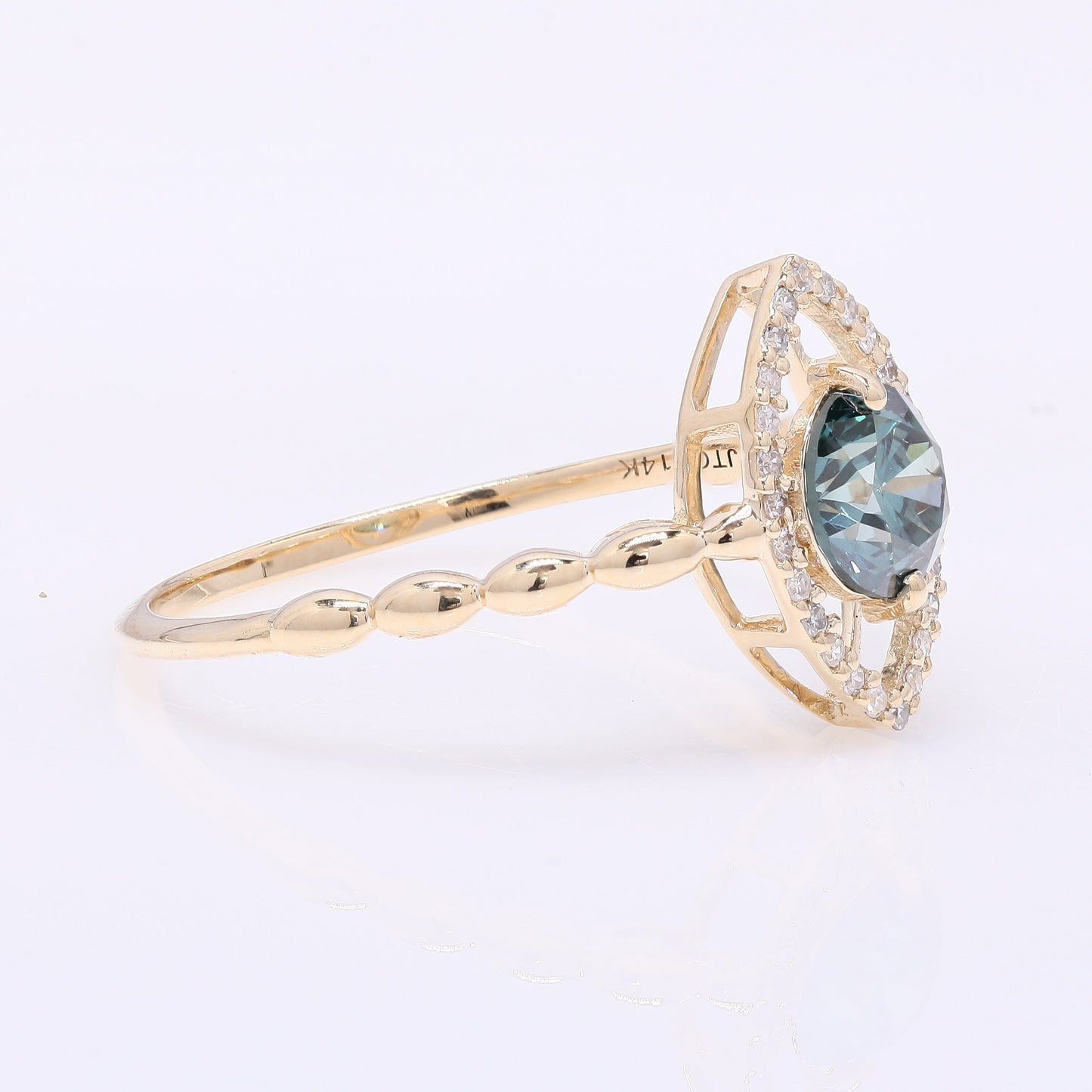 0.74 Ct Round Blue Diamond 14K Gold Ring
