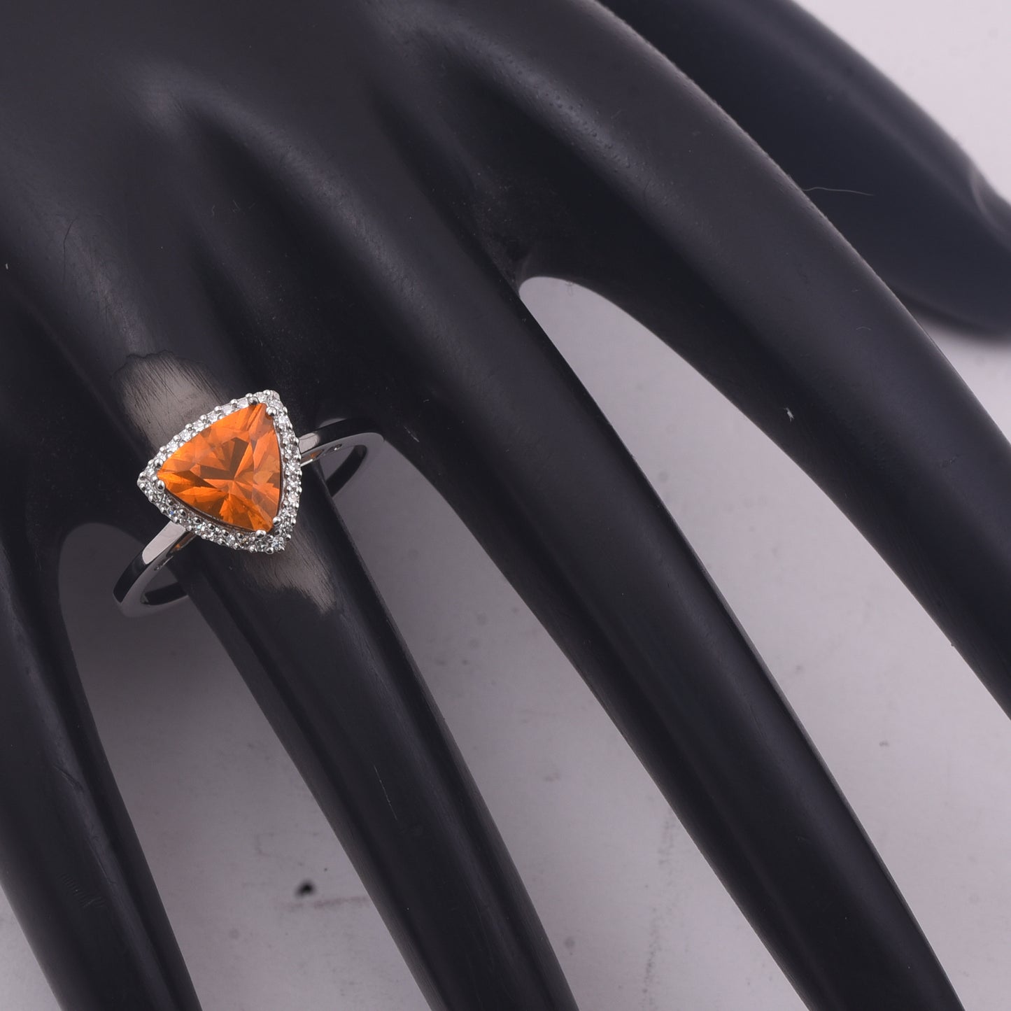 1.06 Ct Triangle Mixed Cut Natural Fire Opal 950 Platinum Ring