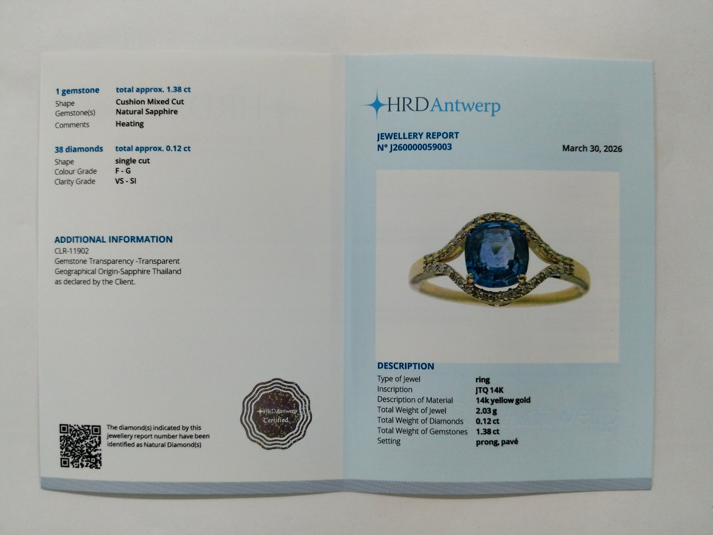 1.50 Ct Cushion Mixed Cut Natural Sapphire 14K Gold Ring