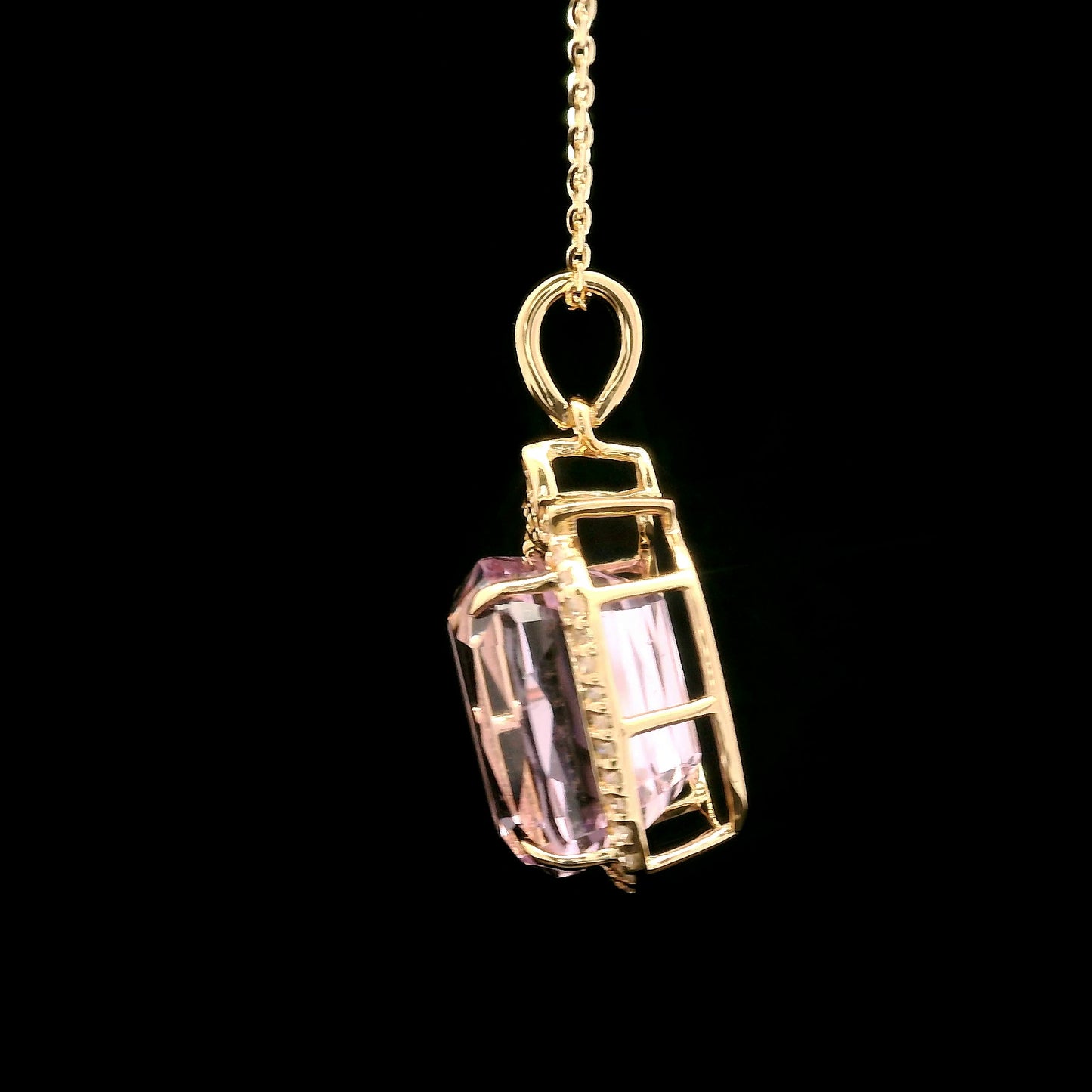 7.36 Ct Cushion Kunzite 14K Gold Pendant