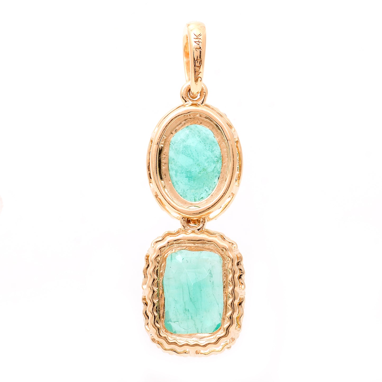 1.90 Ct Cushion Mixed Cut, Oval Mixed Cut Natural Emerald 14K Gold Pendant
