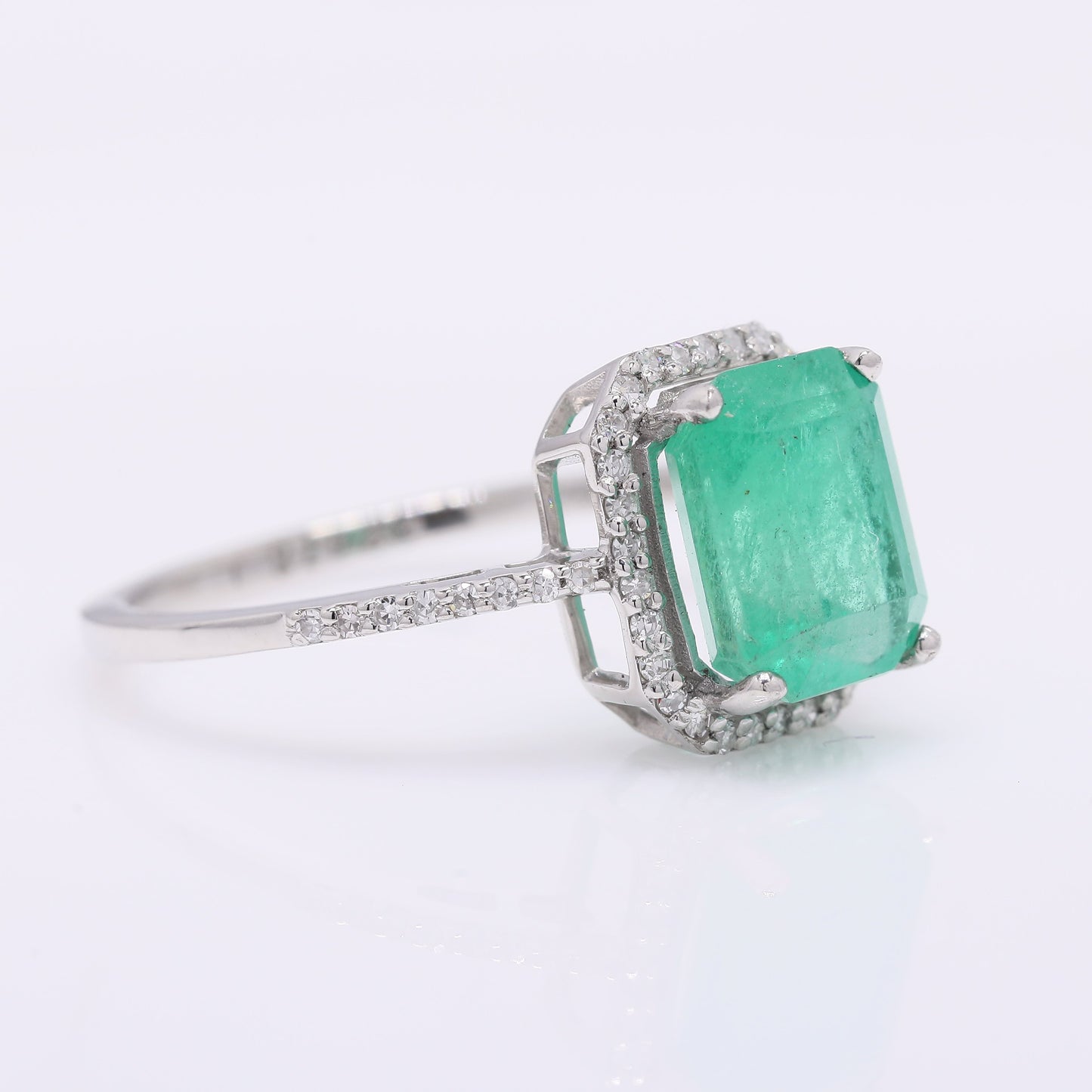 2.74 Ct Octagon Step Cut Natural Emerald 950 Platinum Ring