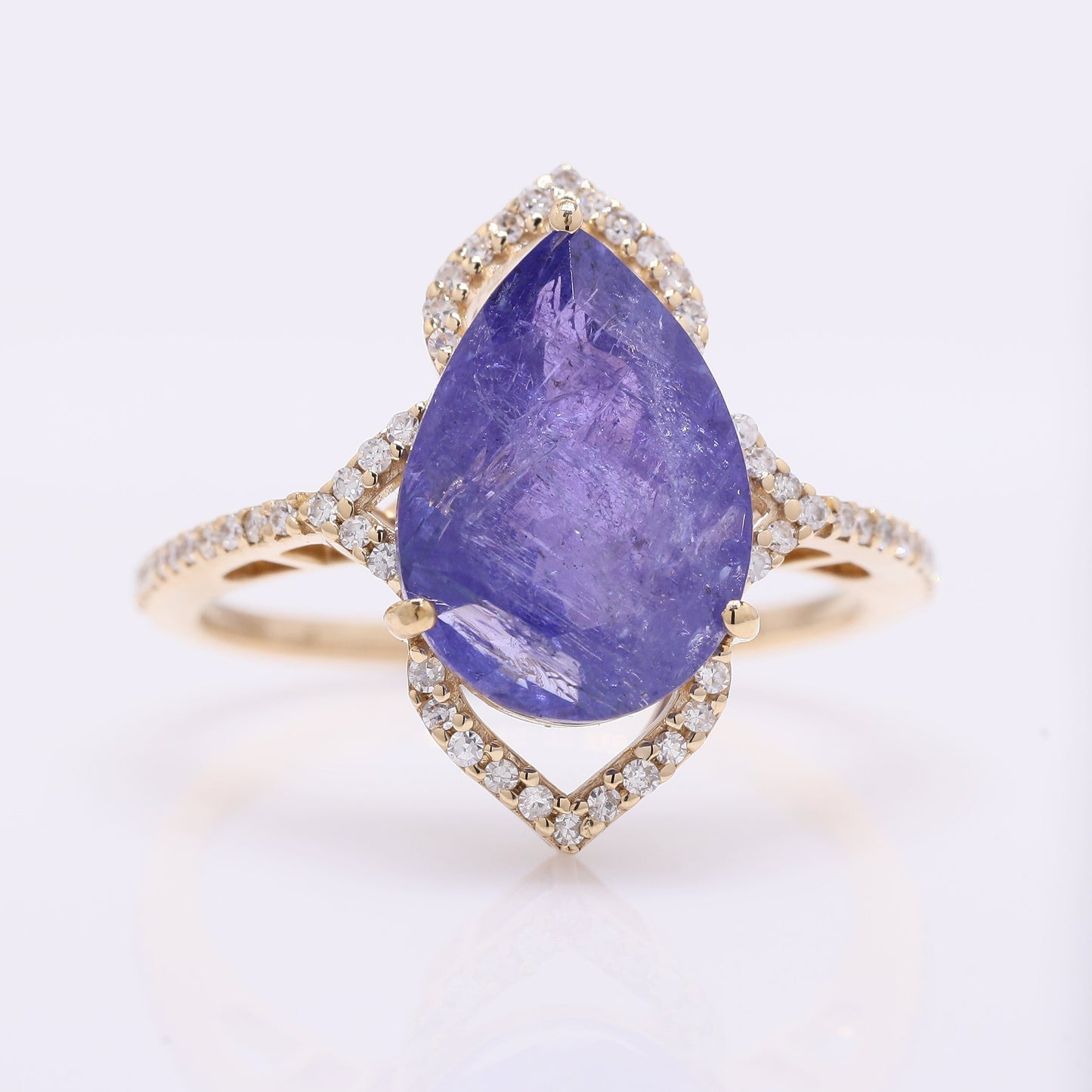 5.11 Ct Pear Mixed Cut Natural Tanzanite 14K Gold Ring