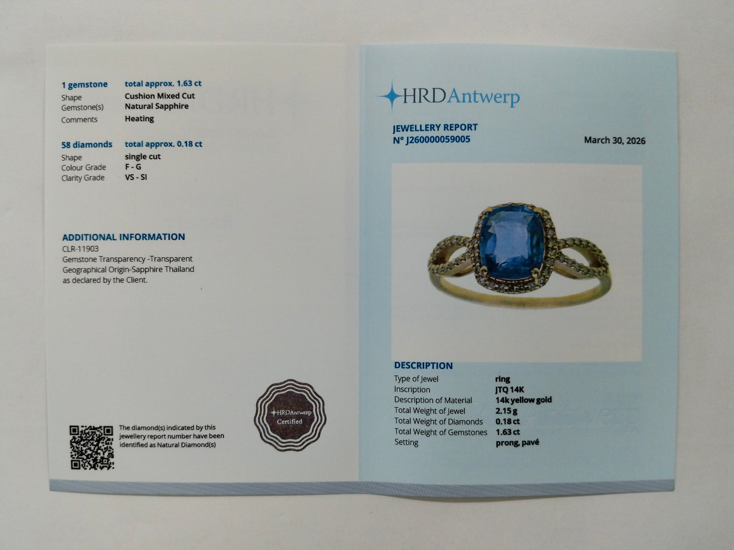 1.81 Ct Cushion Mixed Cut Natural Sapphire 14K Gold Ring