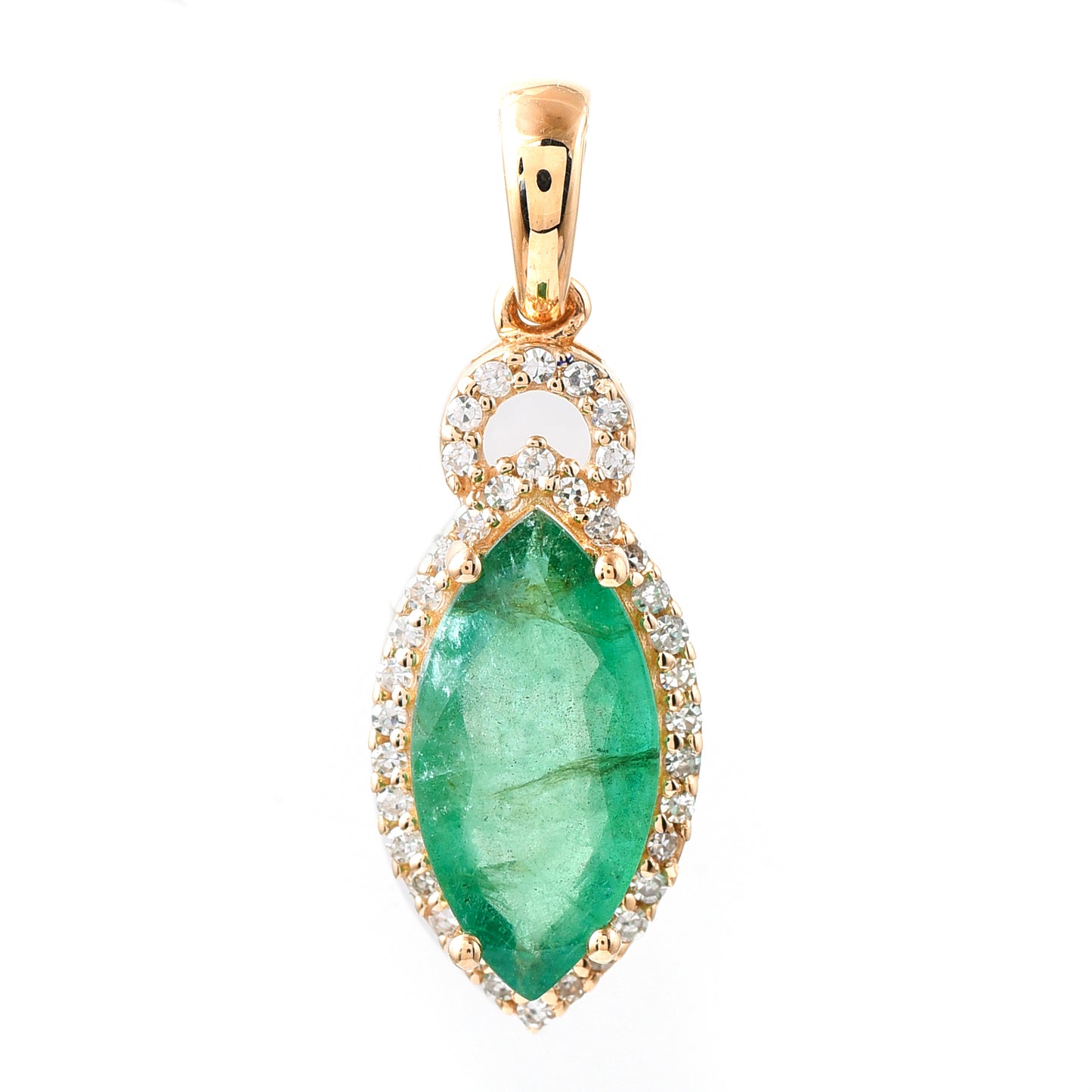1.61 Ct Marquise Mixed Cut Natural Emerald 14K Gold Pendant