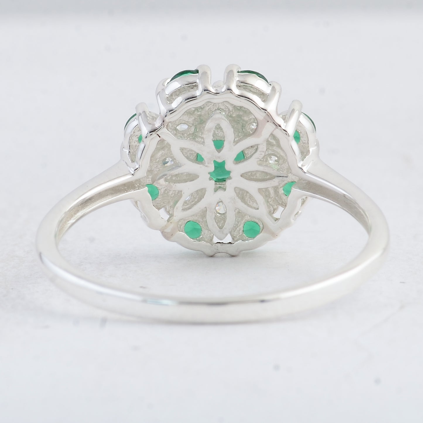 1.38 Ct Round Created Glass Emerald 925 Sterling Silver Ring