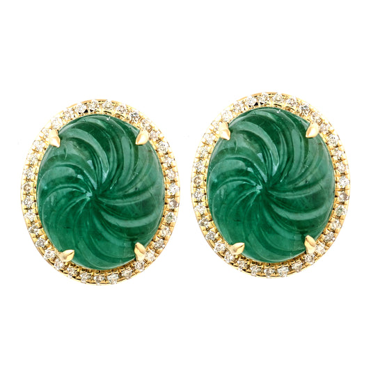 13.08 Ct Oval Natural Beryl Emerald 14K Gold Earrings