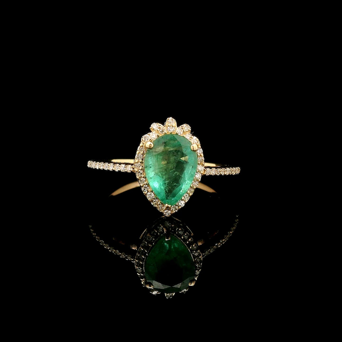 1.47 Ct Pear Mixed Cut Natural Emerald 14K Gold Ring