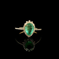 1.47 Ct Pear Mixed Cut Natural Emerald 14K Gold Ring