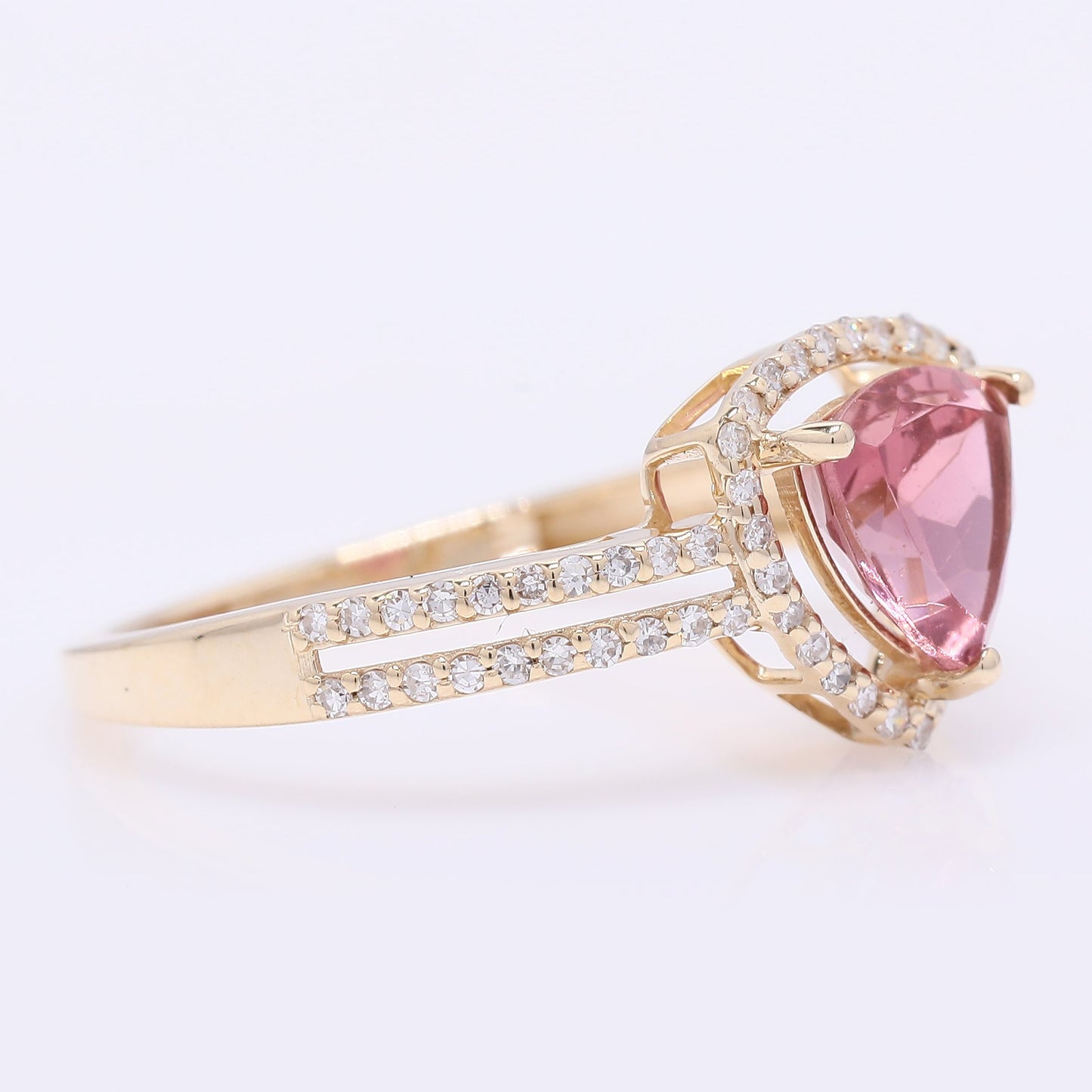 1.27 Ct Triangle Mixed Cut Natural Pink Tourmaline 14K Gold Ring