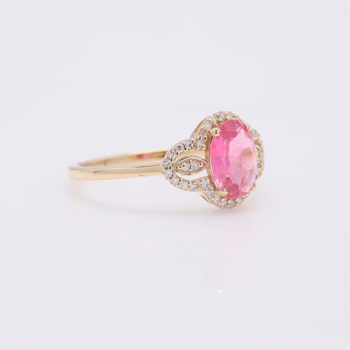 1.03 Ct Oval Mixed Cut Natural Pink Tourmaline 14K Gold Ring