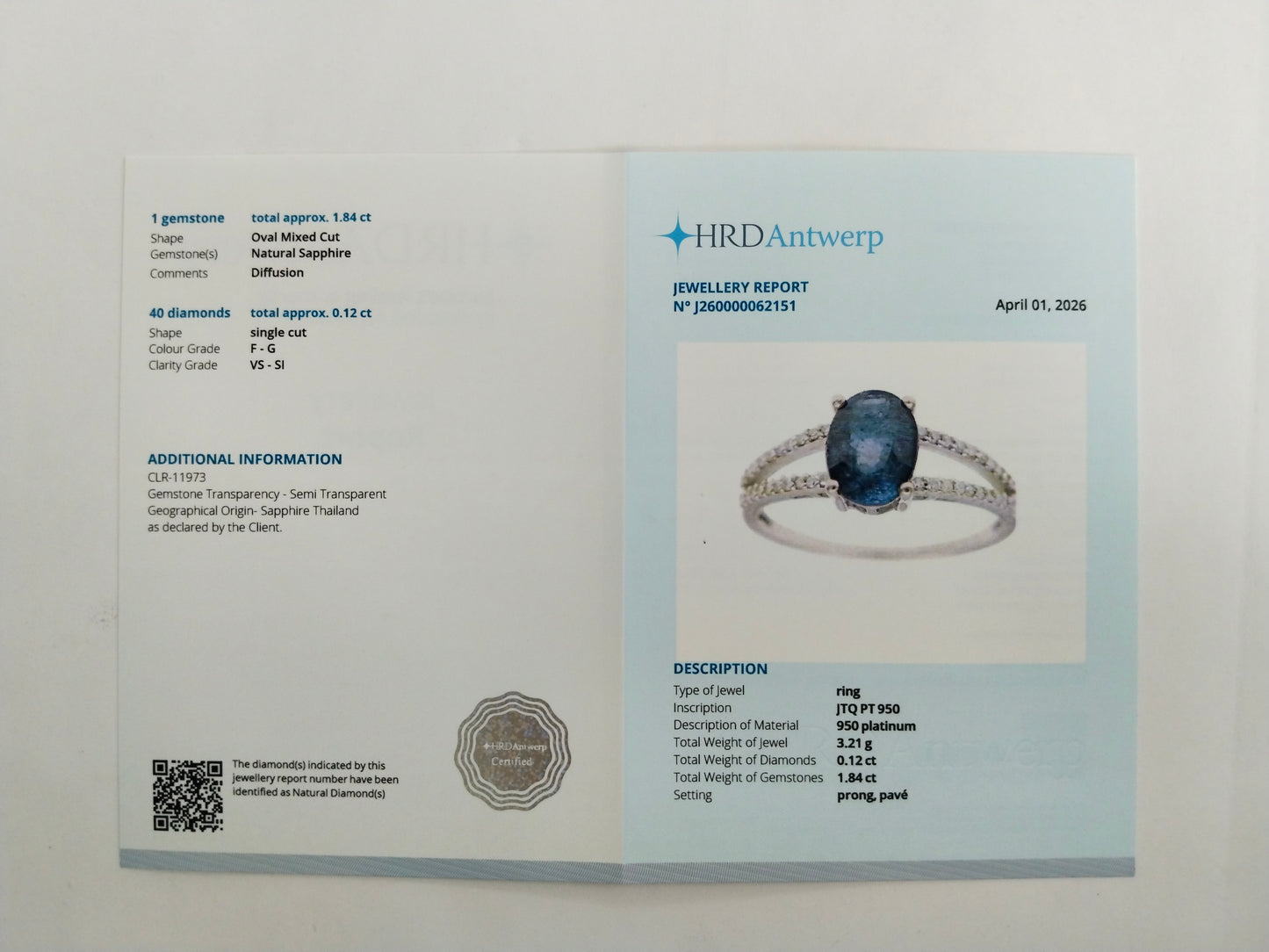 1.96 Ct Oval Mixed Cut Natural Sapphire 950 Platinum Ring