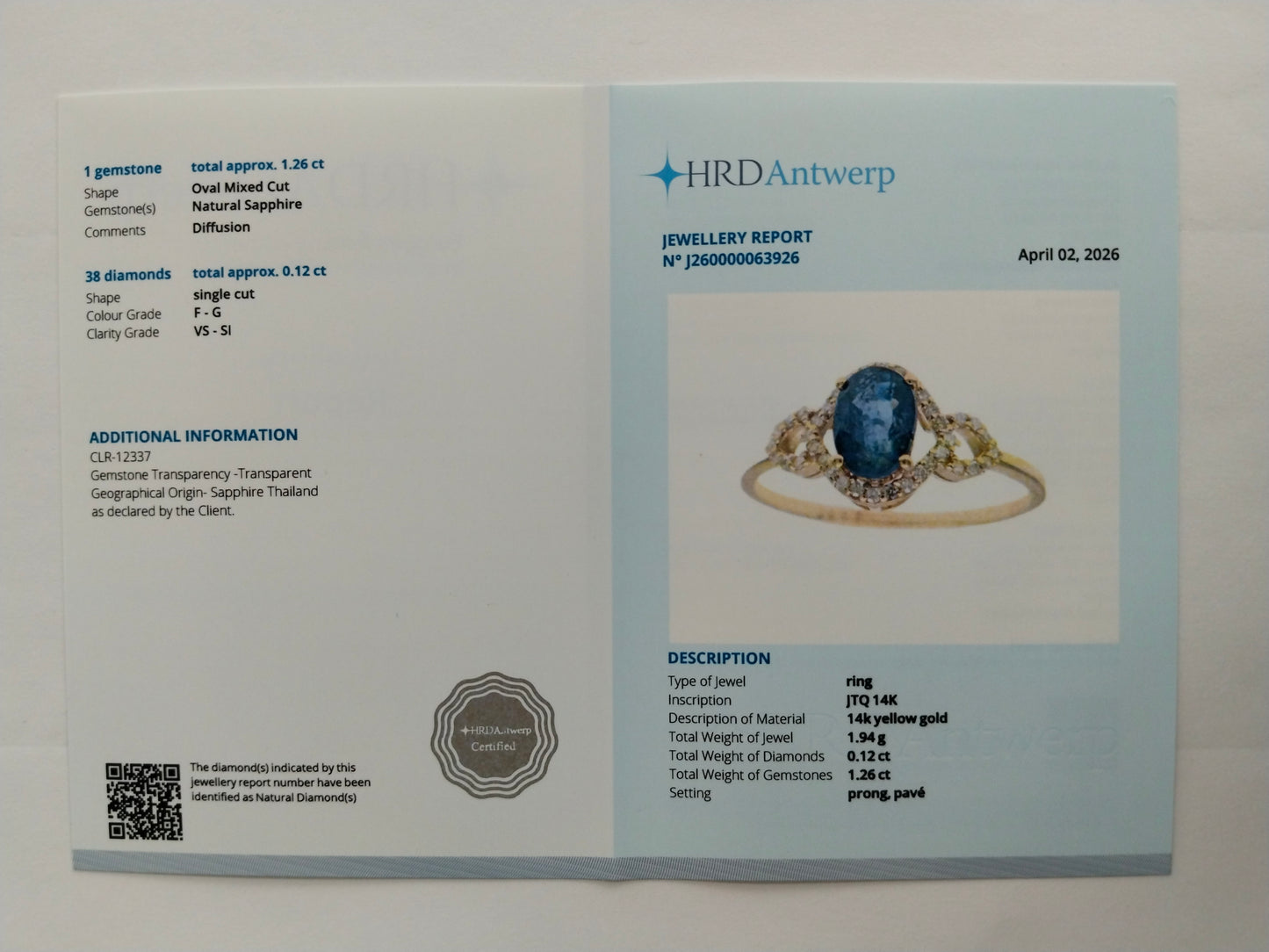 1.38 Ct Oval Mixed Cut Natural Sapphire 14K Gold Ring