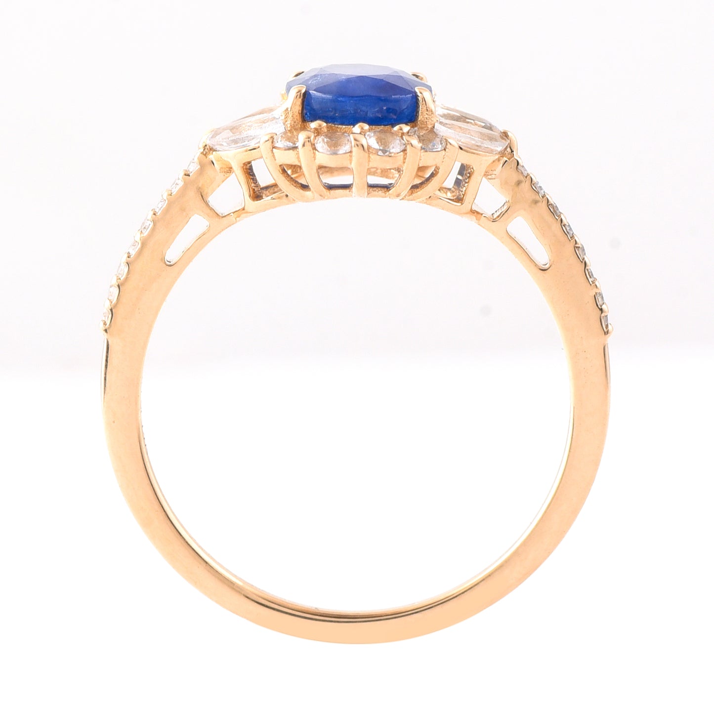 2.16 Ct Oval Mixed Cut Natural Sapphire 14K Gold Ring