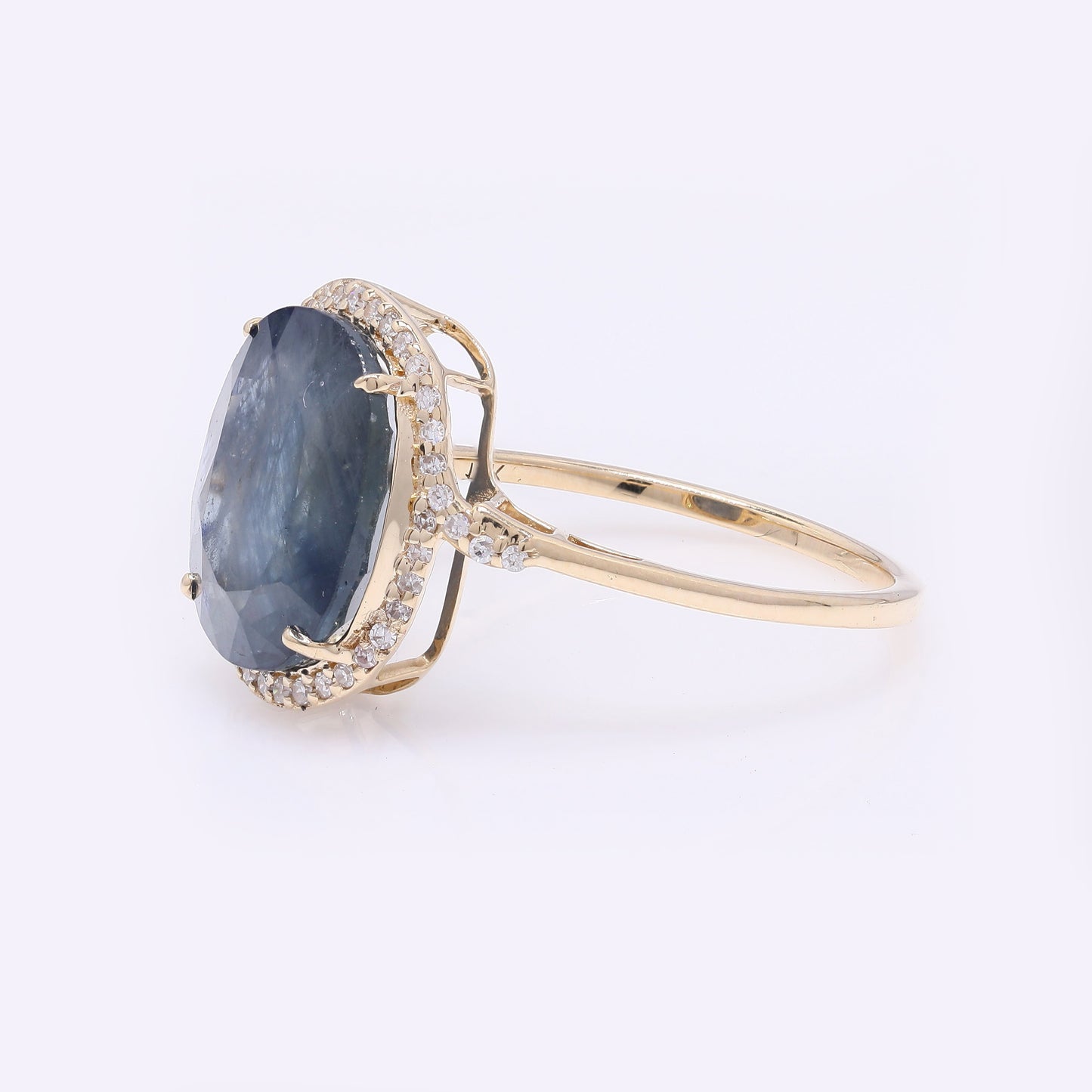5.92 Ct Rectangular Cushion Mixed Cut Natural Corundum Sapphire 14K Gold Ring