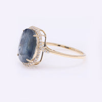 5.92 Ct Rectangular Cushion Mixed Cut Natural Corundum Sapphire 14K Gold Ring