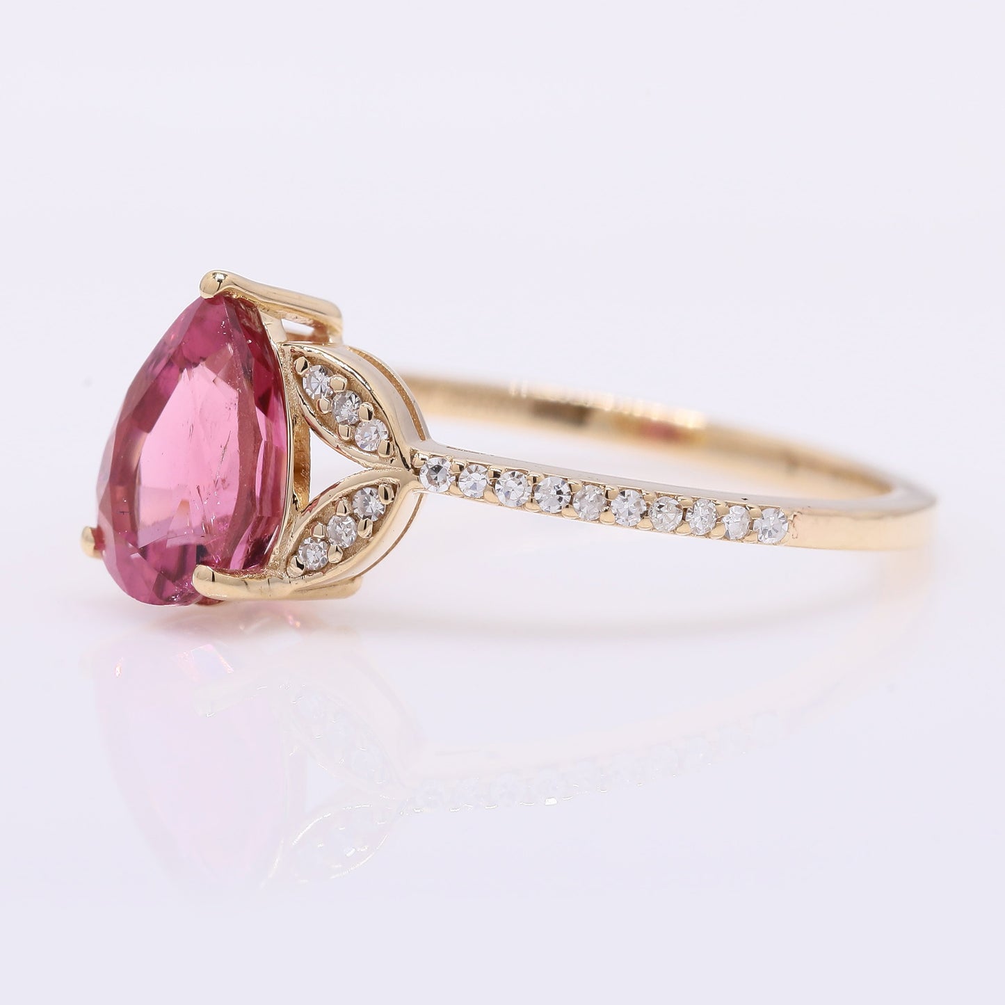 1.40 Ct Pear Mixed Cut Natural Pink Tourmaline 14K Gold Ring